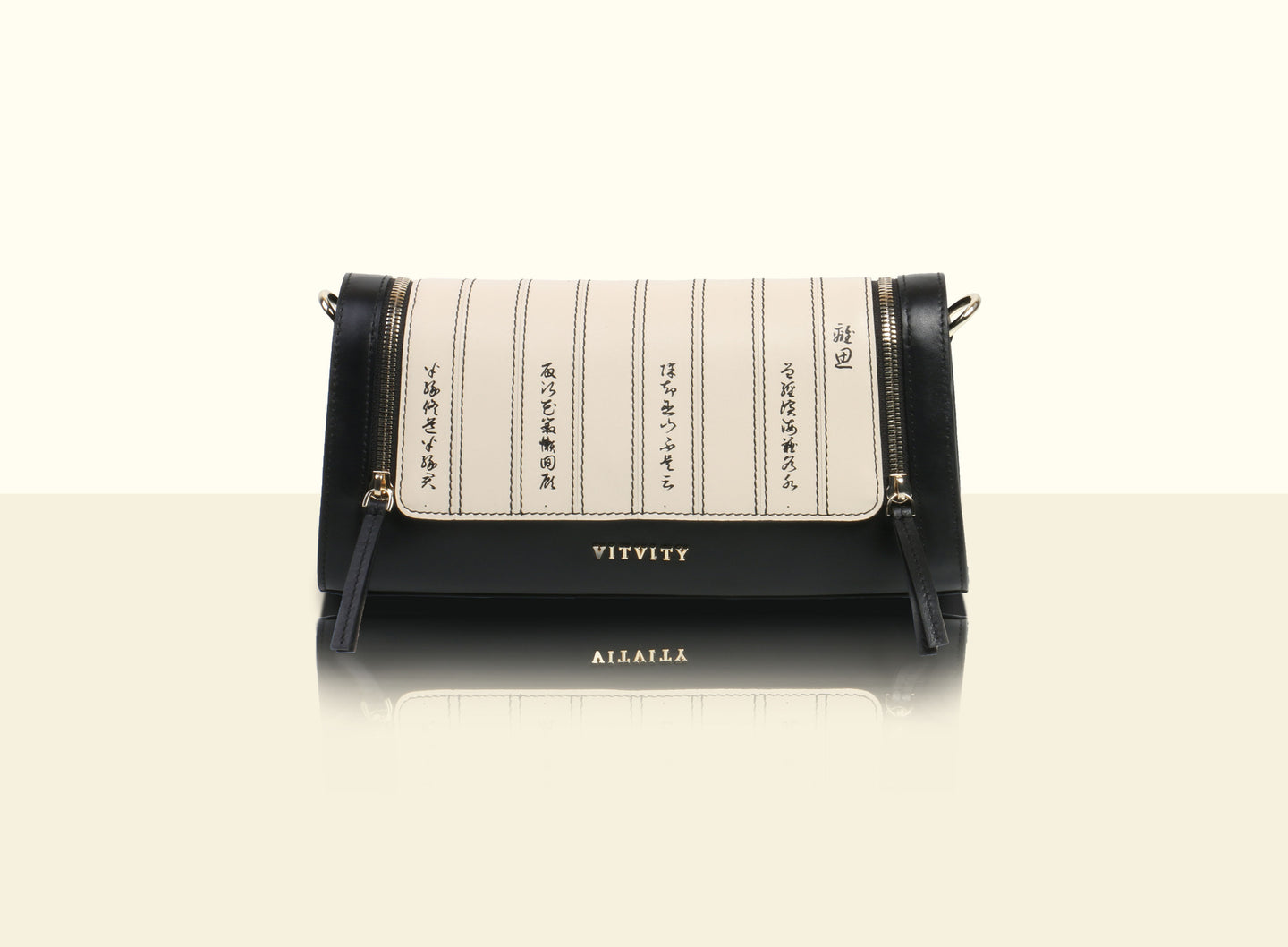 Bamboo Calligraphy Clutch- Black and Creamy White