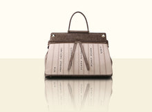 Bamboo Calligraphy Top Handle - Textured Lattice Weave Brown and Creamy White