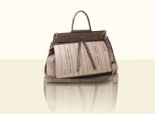 Bamboo Calligraphy Top Handle - Textured Lattice Weave Brown and Creamy White