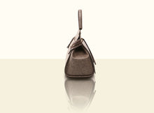 Bamboo Calligraphy Top Handle - Textured Lattice Weave Brown and Creamy White