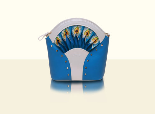 Preorder - Exquisite Fan Crossbody (Large) - Lake Blue and White