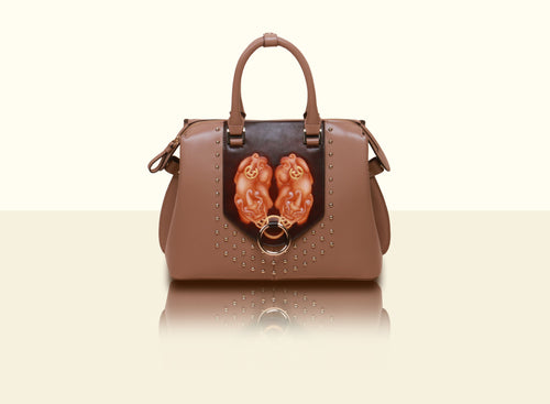 Gate of Guardian Top Handle (Medium) - Apricot and Dark Brown