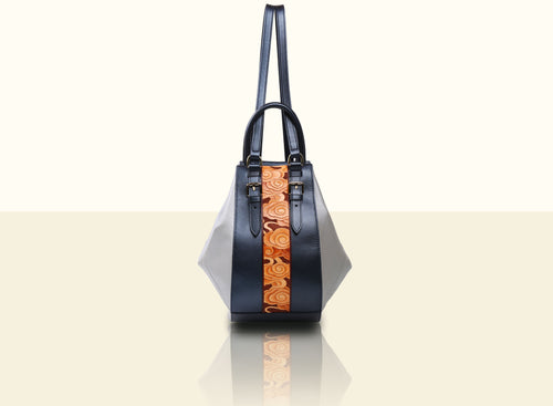 Glorious Clouds Backpack- Metallic Blue, Silver and Brown