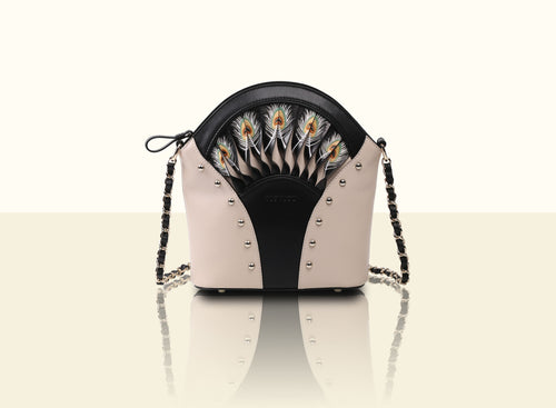 Exquisite Fan Crossbody (Small) - Creamy White and Black