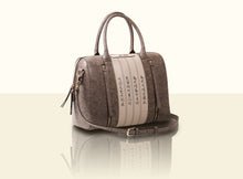 Bamboo Calligraphy Top Handle - Textured Lattice Weave Brown and Creamy White