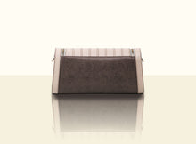 Bamboo Calligraphy Clutch - Textured Lattice Weave Brown and Creamy White