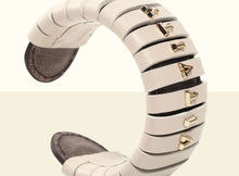 Bamboo Calligraphy Bracelet  - Creamy White and Textured Lattice Weave Brown